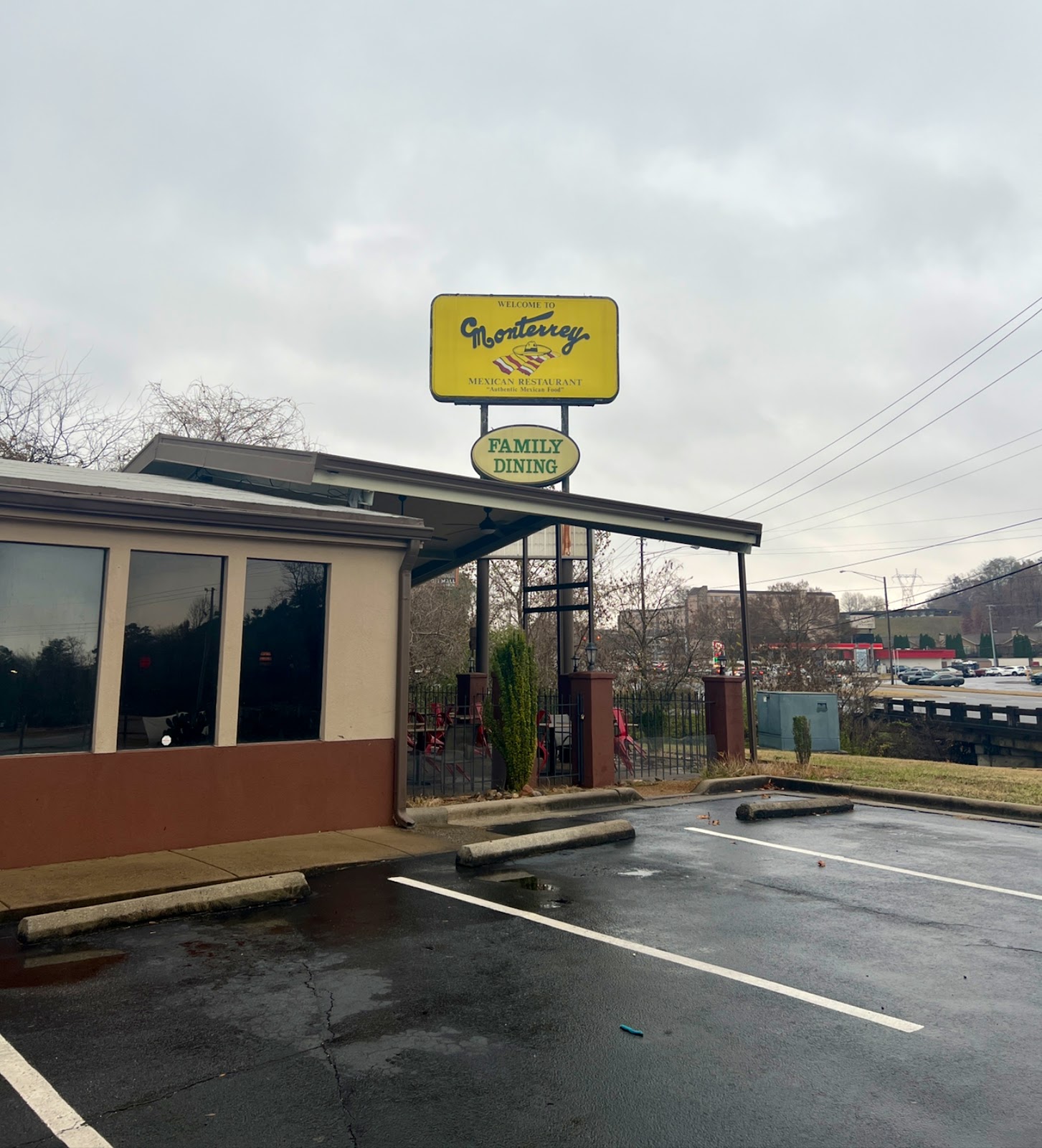 The Monterrey Mexican Restaurant storefront and Family Dining sign on Keith Street in Cleveland, TN